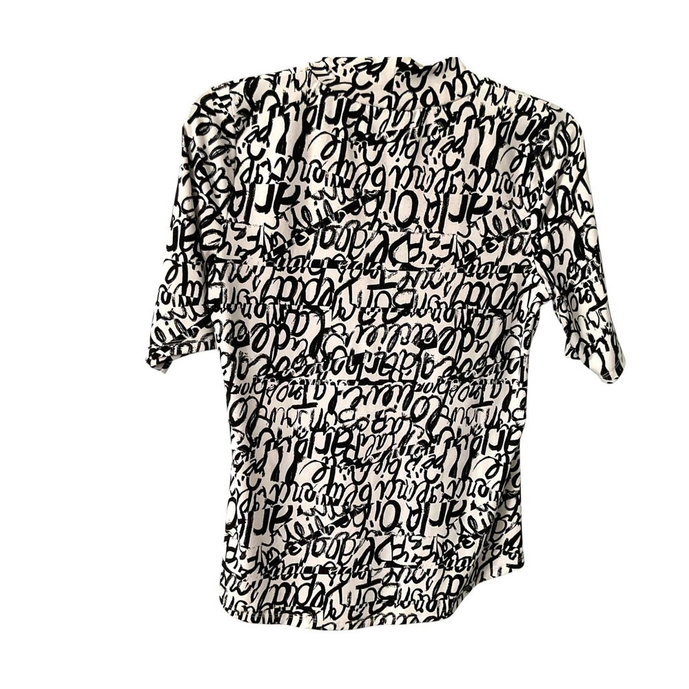 New York & Company 7th Avenue Mock Neck Graffiti Print Top Black White XS - Picture 3 of 7